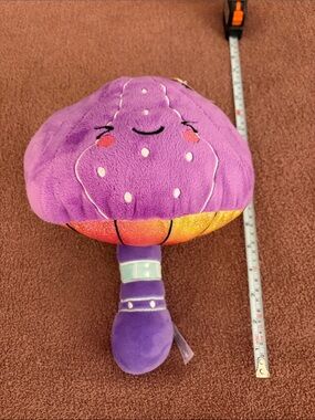 Purple Plush Mushroom Rattle Toy with Smiling Face